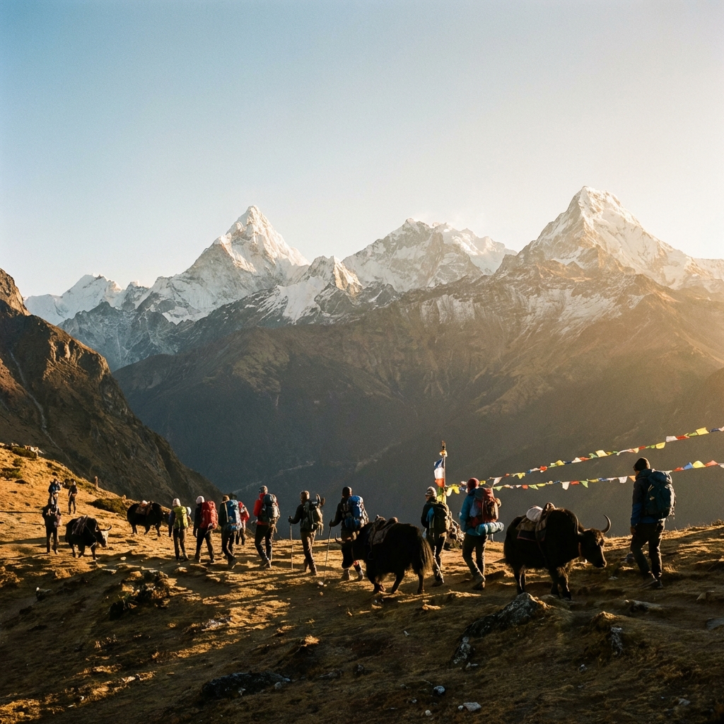 Travelers in Himalayas